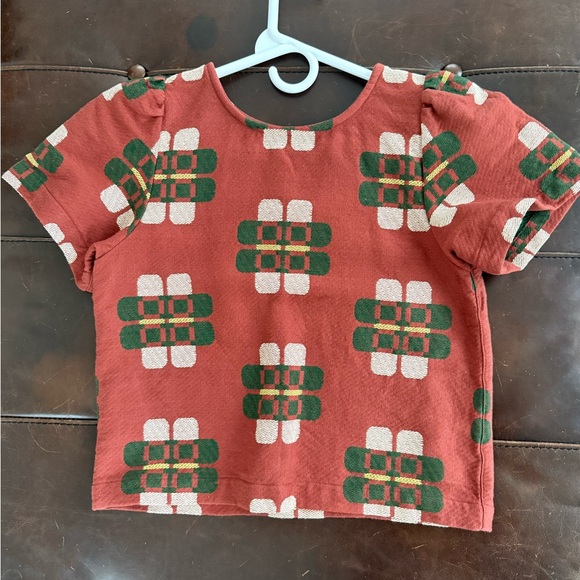 Ace & Jig Red and Green Patterned Short Sleeve Top - Picture 1 of 4